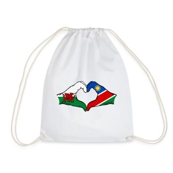 Wales Namibia Flag Hands Heart Shape - Drawstring Bag - white - Front