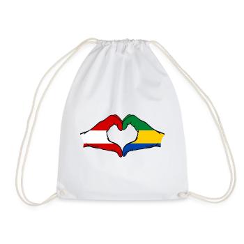 Austria Gabon Flag Hands Heart Shape Used - Drawstring Bag - white - Front