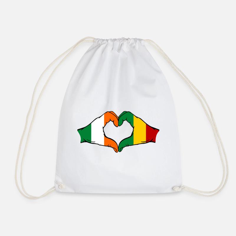 Ireland Guinea Flag Hands Heart Shape - Drawstring Bag - white