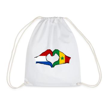 Holland Senegal flag hands heart shape - Drawstring Bag - white - Front