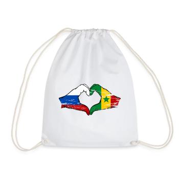 Russland Senegal Flagge Hände Herzform used - Turnbeutel - Weiß - Vorne