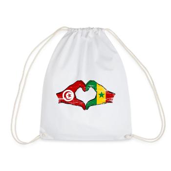 Tunisia Senegal flag hands heart shape used - Drawstring Bag - white - Front