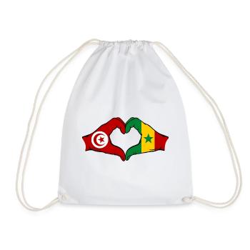 Tunisia Senegal Flag Hands Heart Shape - Drawstring Bag - white - Front