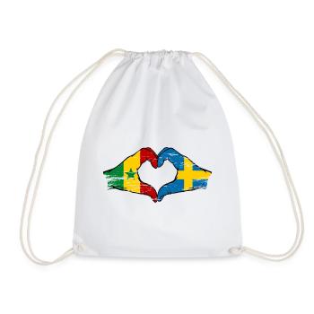 Senegal Sweden flag hands heart shape used - Drawstring Bag - white - Front