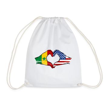 Senegal USA Flag Hands Heart Shape Used - Drawstring Bag - white - Front