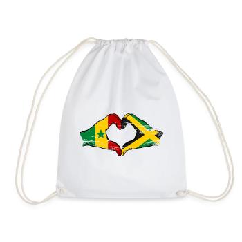 Senegal Jamaica flag hands heart shape used - Drawstring Bag - white - Front