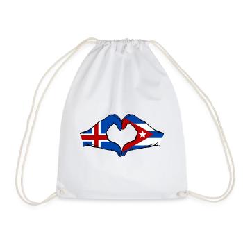 Cuba Island Flag Hands Heart - Drawstring Bag - white - Front