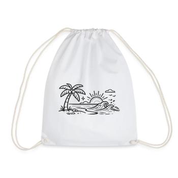 Tropical Palm Wave Line Art - Drawstring Bag - white - Front