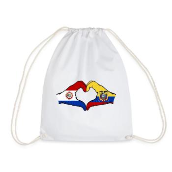 Paraguay Ecuador Flag Hands Heart Shape - Drawstring Bag - white - Front