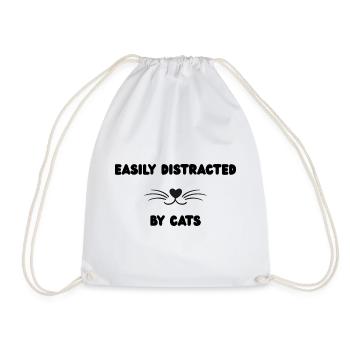 Heart Mustache Minimal Cat Motif - Drawstring Bag - white - Front