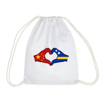China Curacao Flag Hands Heart Shape - Drawstring Bag - white - Front