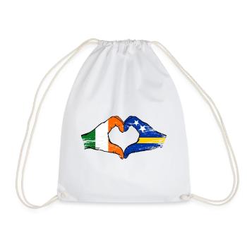 Ireland Curacao flag hands heart shape used - Drawstring Bag - white - Front