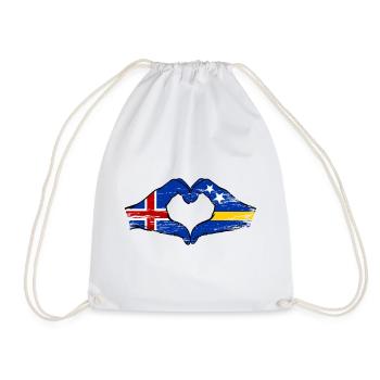 Iceland Curacao Flag Hands Heart Shape Used - Drawstring Bag - white - Front
