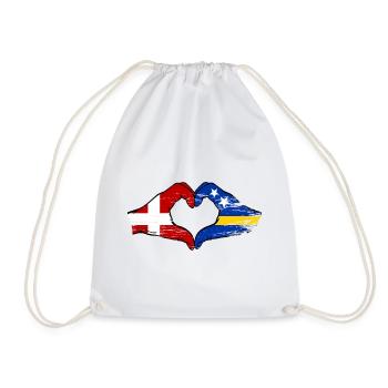 Denmark Curacao flag hands heart shape used - Drawstring Bag - white - Front