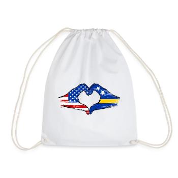 USA Curacao flag hands heart shape used - Drawstring Bag - white - Front