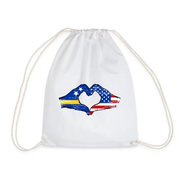 Curacao_USA_Flagge_Haende_Herzform_used_used - Turnbeutel - Weiß - Vorne