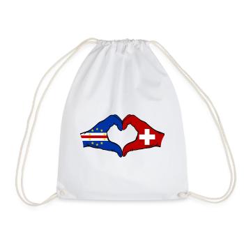 Cape Verde Switzerland Flag Hands Heart Shape - Drawstring Bag - white - Front