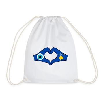 Kosovo Nazar flag hands heart shape used - Drawstring Bag - white - Front