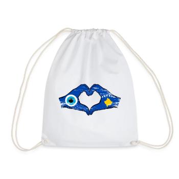 Kosovo Nazar flag hands heart shape used - Drawstring Bag - white - Front