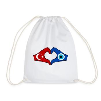 Turkey Nazar Flag Hands Heart Shape - Drawstring Bag - white - Front