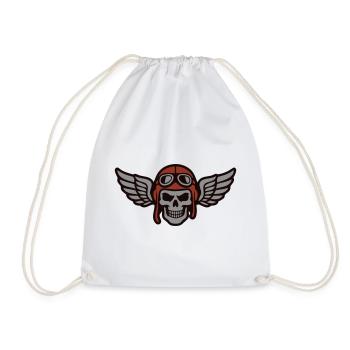 Biker Skull Wing Logo - Drawstring Bag - white - Front