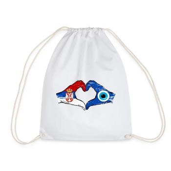 Serbia Nazar flag hands heart shape used - Drawstring Bag - white - Front