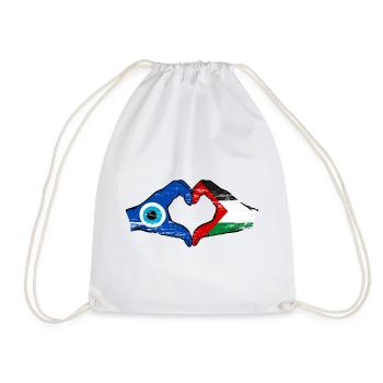 Palestine Nazar Flag Hands Heart Shape Used - Drawstring Bag - white - Front