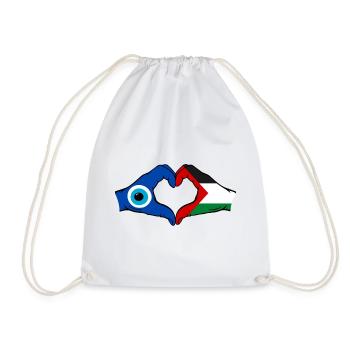 Palestine Nazar Flag Hands Heart Shape Used - Drawstring Bag - white - Front
