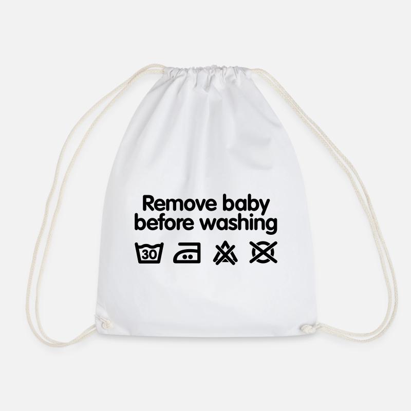 Remove baby before washing - Drawstring Bag - white