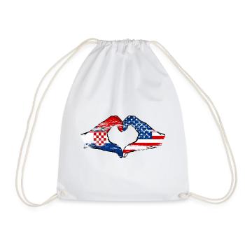 Croatia USA heart shape with hands used - Drawstring Bag - white - Front