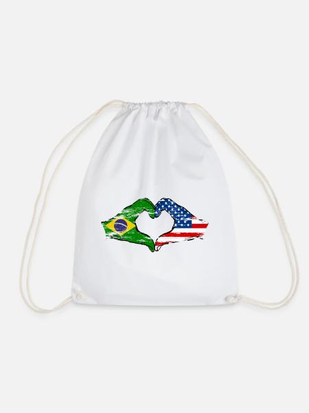 Brasilien USA Herzform mit Hände used - Turnbeutel - Weiß