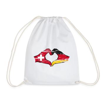 Switzerland Germany Flag Hands Heart Shape used - Drawstring Bag - white - Front