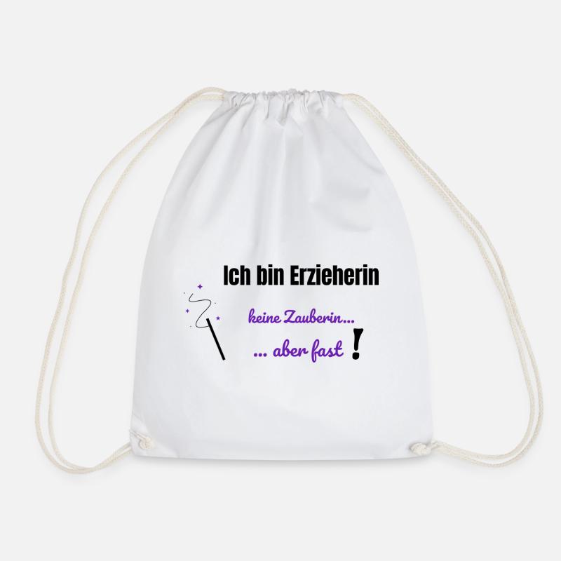 "I'm a kindergarten teacher, not a sorceress - but almost!" - Drawstring Bag - white