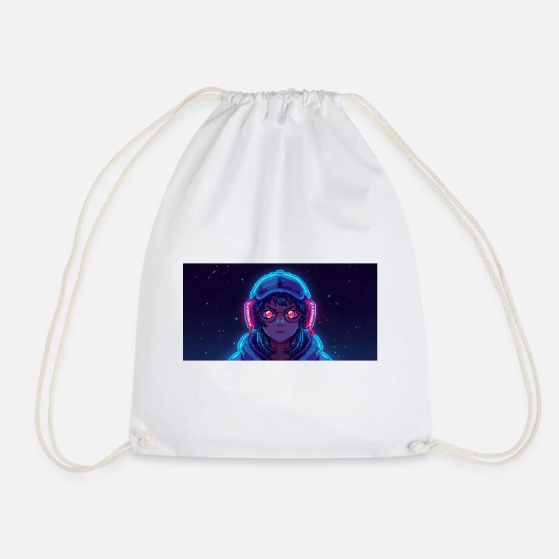 Neon gamer with headphones - Drawstring Bag - white