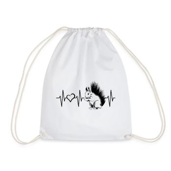 Squirrel, Pulse, Love, Woodland Animals, Heartbeat, Heartbeat - Drawstring Bag - white - Front