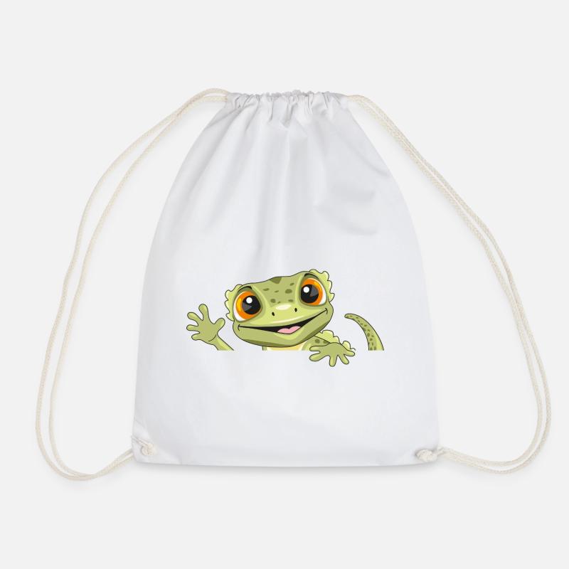 Peeking funny welcoming gecko - Drawstring Bag - white
