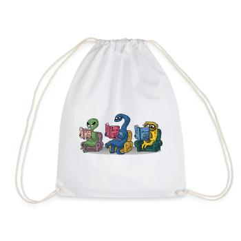 Funny Monsters Reading Self Help Books Bookworm - Drawstring Bag - white - Front
