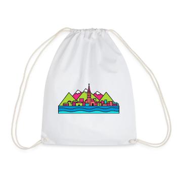 Lugano City Skyline Lake View Modern Line Art - Drawstring Bag - white - Front