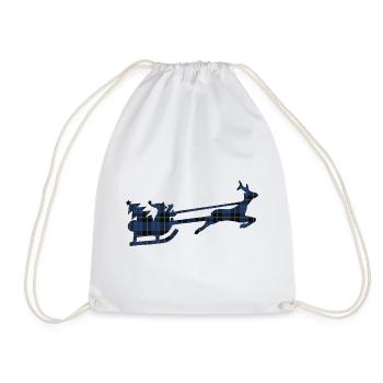 Blauer Tartan-Santa-Schlitten-Silhouette - Turnbeutel - Weiß - Vorne