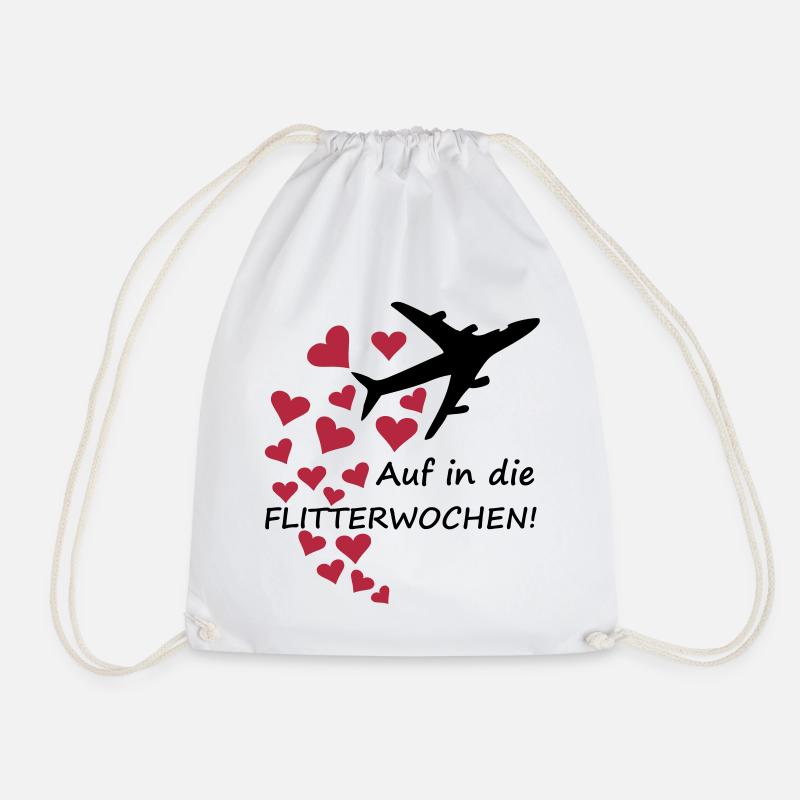 Flitterwochen / Hochzeit - Flugzeug mit Herzen - Turnbeutel - Weiß