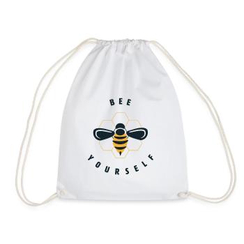 bee yourself motif - bees motivation lettering - Drawstring Bag - white - Front