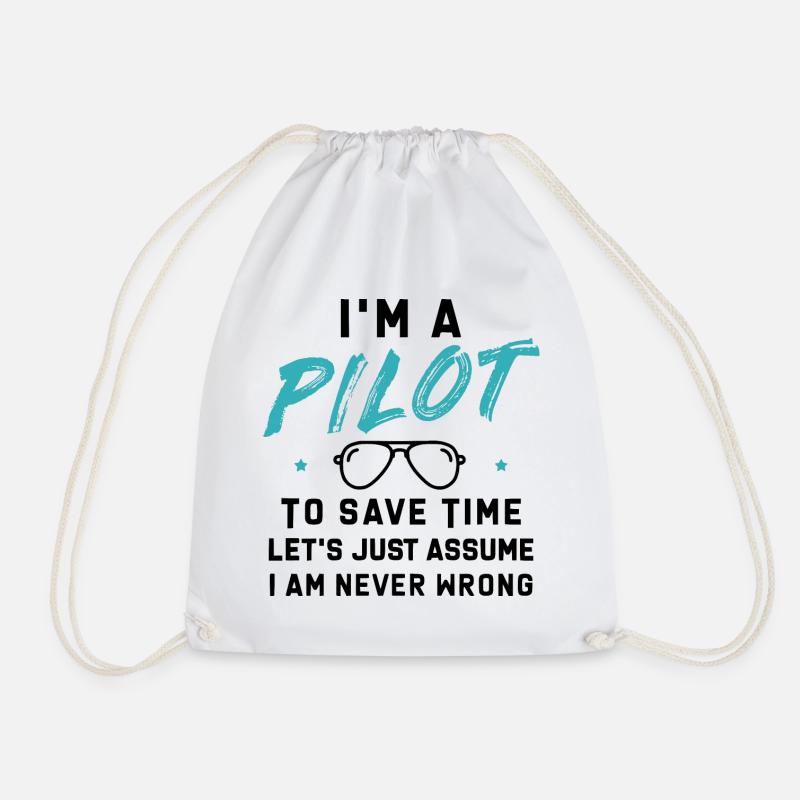 I am a Pilot - Drawstring Bag - white