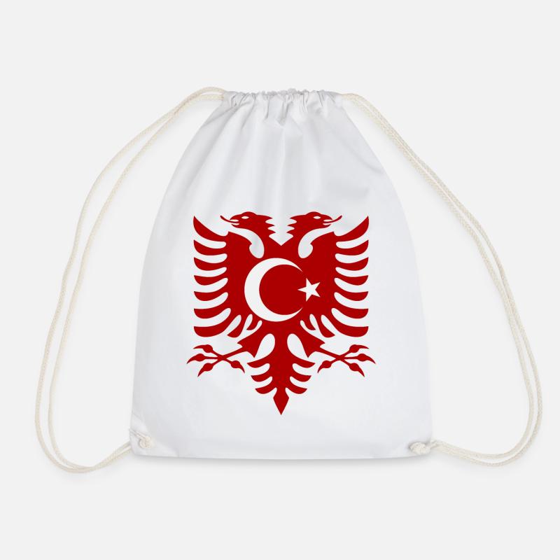 Albania Turkey Flag - Drawstring Bag - white