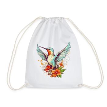 Hummingbird Flowers Bird Animal Art Watercolor Colorful - Drawstring Bag - white - Front