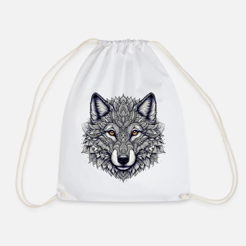 Wolf mit Mandalas verziert - Turnbeutel - Weiß