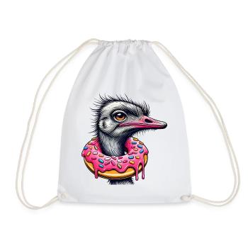 drôle de festin pour les yeux - Oiseau autruche avec beignet - Sac de sport léger - blanc - Devant