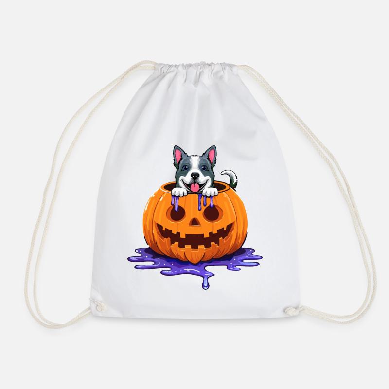 Funny Halloween Dog in Pumpkin Head - Drawstring Bag - white