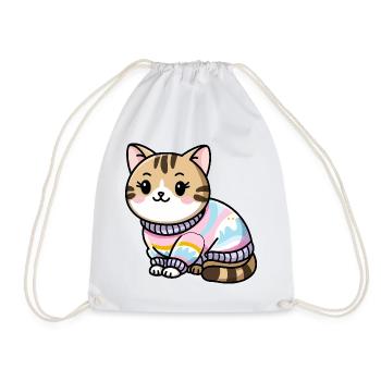 Kuscheliger Pullover Katze - Turnbeutel - Weiß - Vorne