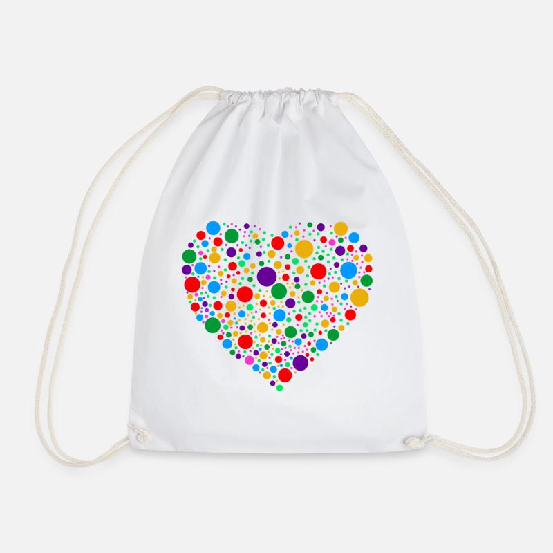 Colourful Polka Dot Heart – Bright Spotty Dotted - Drawstring Bag - white