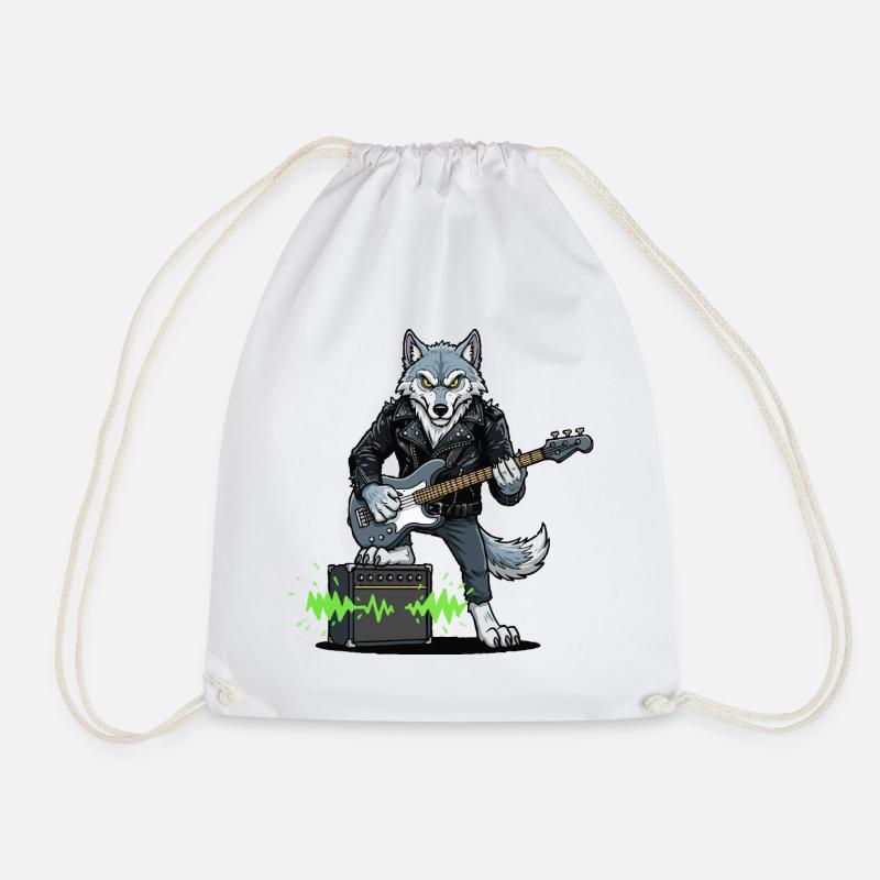 Rockerwolf mit Lederjacke - Turnbeutel - Weiß